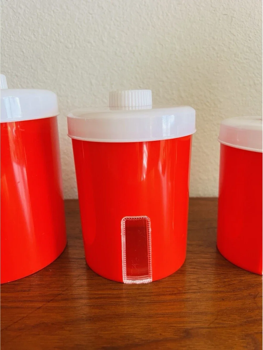 Vintage Knickerbocker Red & White 4 Pc Canisters